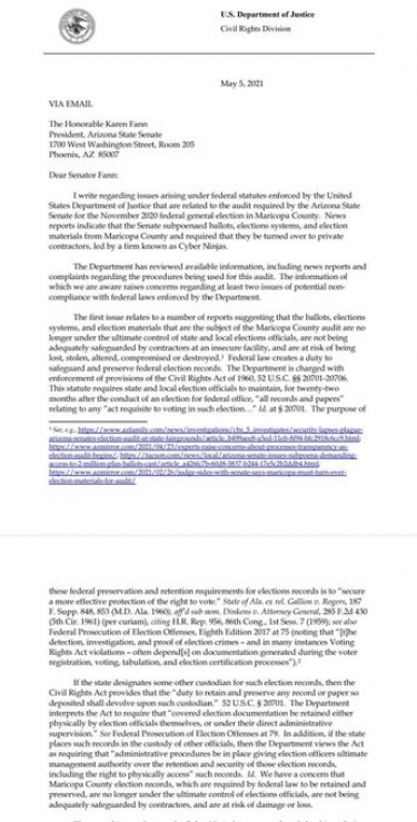 BREAKING REPORT: Biden DOJ to Interfere with State of Arizona Forensic Audit of Maricopa County Ballots …Update: With DOJ Letter