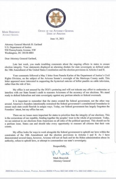 “My Office is Not Amused”: Arizona’s AG Issues Blistering Response to Biden Attorney General for Meddling in Election Audits “My Office is Not Amused”: Arizona’s AG Issues Blistering Response to Biden Attorney General for Meddling in Election Audits